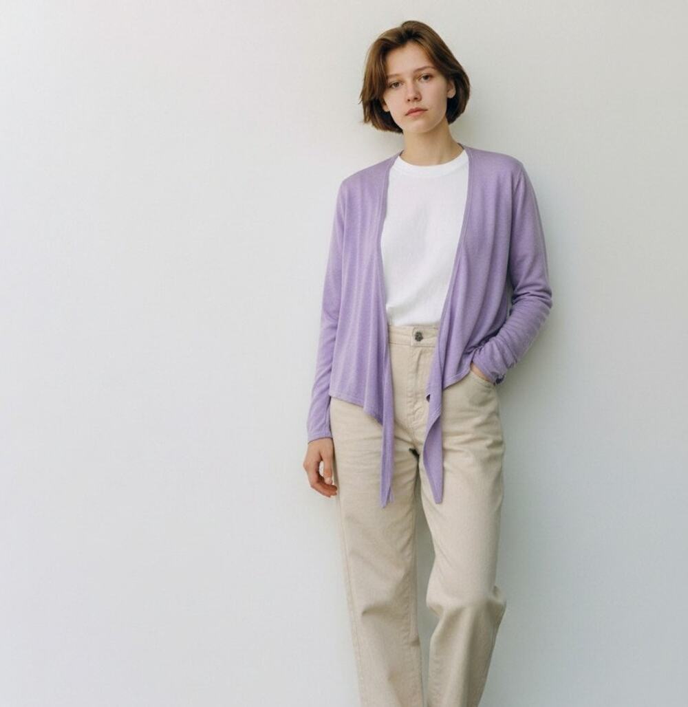 Peter Millar Cardigan Sweater Women's L Lavender Tie-Front Cropped Long Sleeve